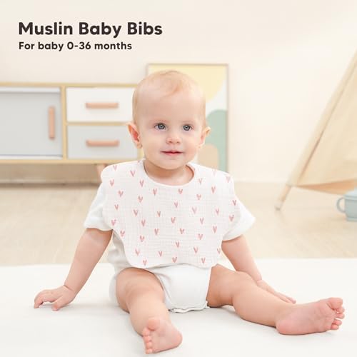 Bearmoss Baby Bibs for Drooling & Teething 8 Pack Muslin Cotton Bibs - Image 2