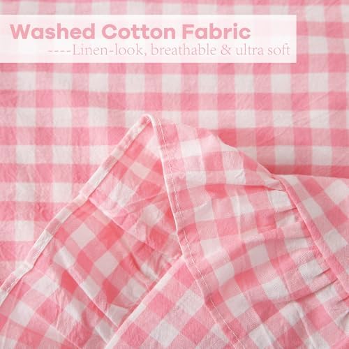 2 Pack Coral Pink Gingham Lumbar Throw Pillow Shams 12''x20'' - Image 6