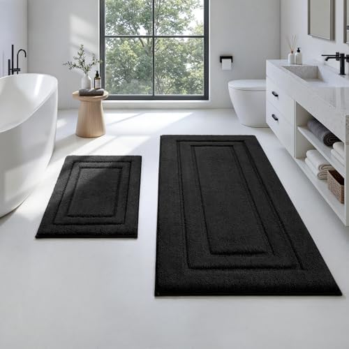HOMEIDEAS Bathroom Rugs Sets 2 Piece, Soft Extra Long Bath Mat Black by HOMEIDEAS