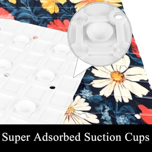 Shower Mat Non Slip 26.8 x 15.1 Inches, Colorful Flowers Bathtub Mat Shower - Image 3