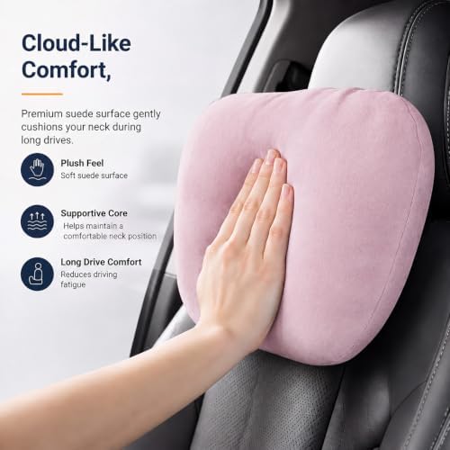2 PCS Car Pillow for Driving Seat Soft Suede Headrest Neck & Lumbar Support - Image 2
