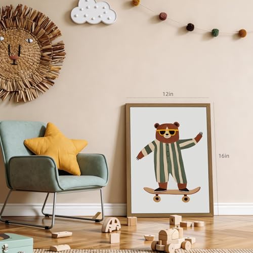 Grajoy Wood Framed Funny Modern Cool Skateboard Bear Wall Art 16x24 Inch - Image 6