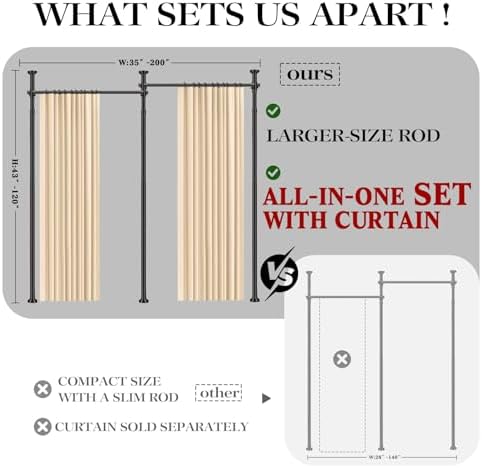 Room Divider Curtain Set-No Drilling Curtain Rod Set, Retractable Room Divider - Image 2