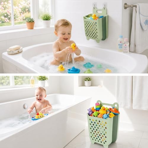 Stand Up Bath Toy Storage, Foldable Bathtub Toy Storage Caddy, Quick Drain - Image 4