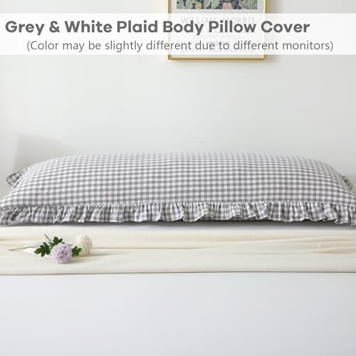 Grey White Gingham Ruffle Body Pillow Cover 20"x54" - Image 2