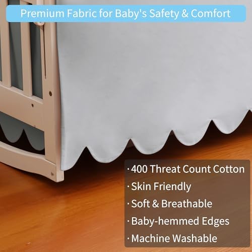 100% Cotton Scallop Edge Crib Bed Skirt, 4-Sided Soft Breathable Cotton Bedding - Image 4