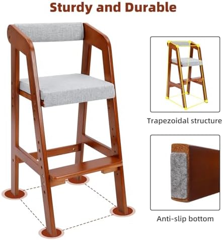 Wooden High Chair for Toddlers, Adjustable Dining Feeding Chair - Image 4