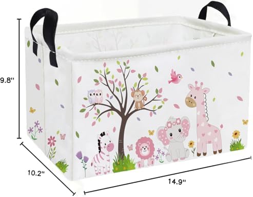 Essme Rectangular Animal Baskets, Cute Storage Bin（Pink animal） - Image 2