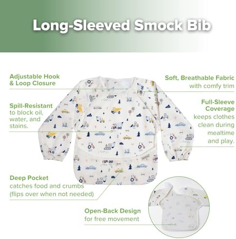 haakaa Mess Proof Long Sleeve Baby Bib, Water Resistant Smock Baby Bibs - Image 5