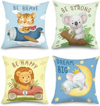 18x18 Set of 4 Baby Cartoon Animals Throw Pillow Cushion Covers by JOYMAISON