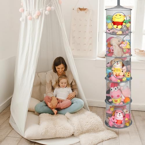 3Pcs Hanging Stuffed Animal Storage Hammock Net 5 Tiers - Image 2