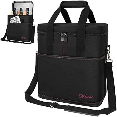 opux Insulated Wine Cooler Bag, Leakproof 6 Bottle Wine Tote Carrier by OPUX