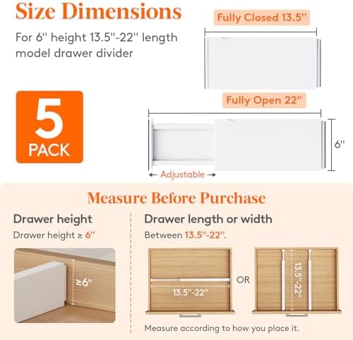 Lifewit 6" Tall Upgrade Drawer Dividers, Adjustable Deep Drawer Organizer - Image 2