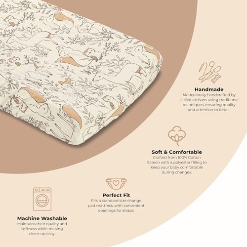 Crane Baby Woodland Quilted Changing Pad Cover, Animal Fox Print, Cotton Sateen - Image 2
