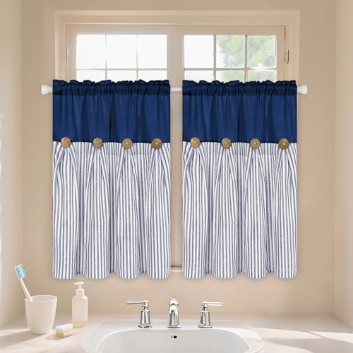 ASPMIZ Cotton Linen Farmhouse Kitchen Curtains, Boho Rustic Button Short - Image 3