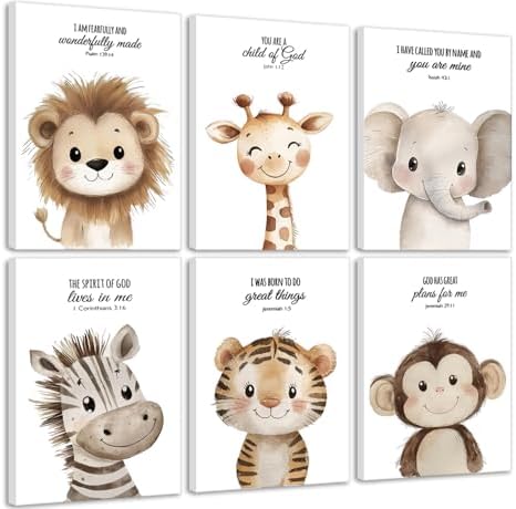 6Pcs Nursery Bible Verse Animal Canvas Wall Art Cute Woodland Animals Christian by tctrthd