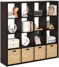 Furinno Cubicle 16-Cube Book Shelf, Extra Thick Frame Bookshelf, Dark Oak by Furinno-FitsYourSpaceFitsYourBudget