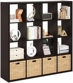 Furinno Cubicle 16-Cube Book Shelf, Extra Thick Frame Bookshelf, Dark Oak by Furinno-FitsYourSpaceFitsYourBudget