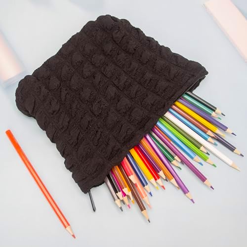 Flat Makeup Bag for Women, Zipper Cosmetic Pouch for Purse, Bubble Black - Image 4