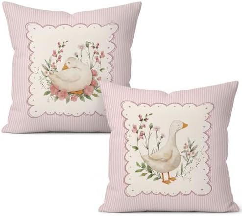 Pink Floral Goose Pillow Covers 18x18 Set of 2 Goose Nursery Decor by Unknown
