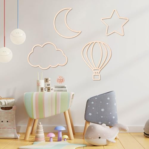 Kathfly 4 Pcs Boho Nursery Wall Decor, Cloud Star Moon Hot Air Balloon - Image 5