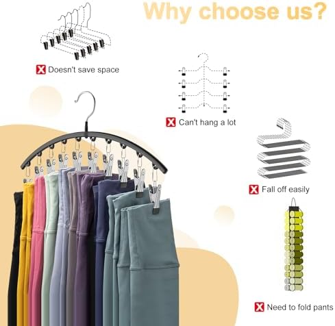 Legging Organizer for Closet, Metal Yoga Pants Hangers 8 Pack w/10 Clips Holds - Image 2