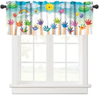 Cartoon Valances Curtains Kids Handprint Bees Sun Rainbow Pattern Window by Unknown