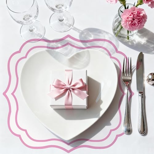 100 Pcs Red Paper Placemats 13.4 x 12 Inch Disposable Scalloped Valentines - Image 4