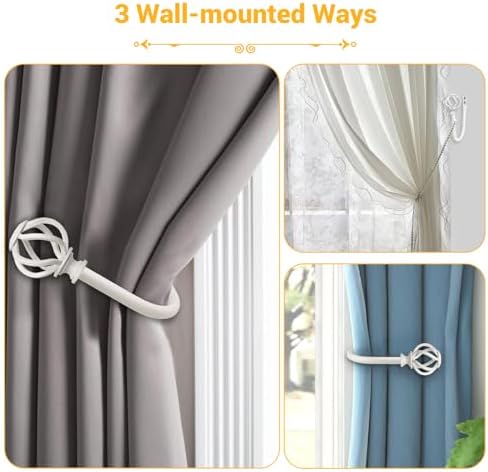 USFOOK White Curtain Holdbacks, Decorative Drapery Tiebacks, 2 Pack/1 Pair - Image 3