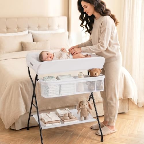 INFANS Baby Changing Table, Folding Diaper Station Portable Nursery Organizer by INFANS