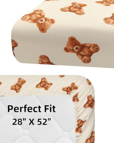 4 Pack Bear Baby Sheets Neutral Unisex Fitted Checked Nursery Baby Sheet Set - Image 6