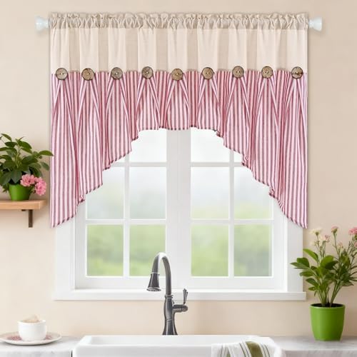 ASPMIZ Farmhouse Cotton Linen Swag Valances - Image 2