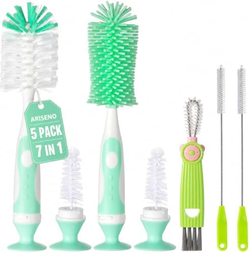 Ariseno 7-in-1 Baby Bottle Brush Set, Nylon & Silicone Bottle Brush by ARISENODirect