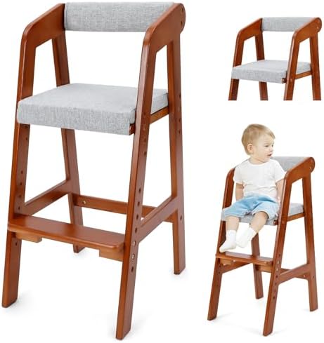 Wooden High Chair for Toddlers, Adjustable Dining Feeding Chair by YOLEOSupportYourStrength
