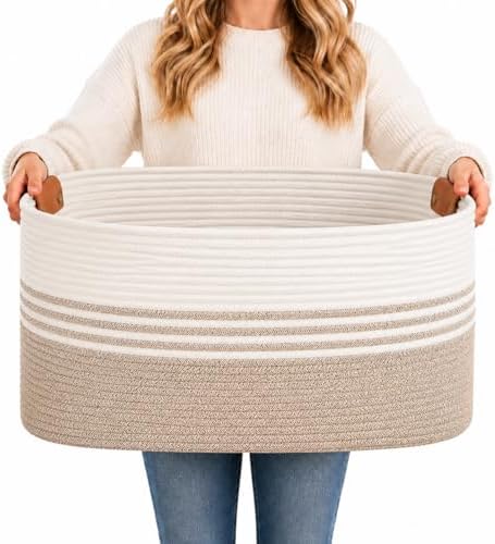 Laundry Hamper with Handles, 72L Rope Laundry Basket, Light Brown by AINUOQI