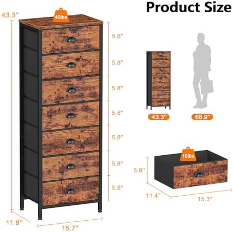 Furnulem Dresser for Bedroom, 7 Drawers Tall Chest of Drawers - Image 3