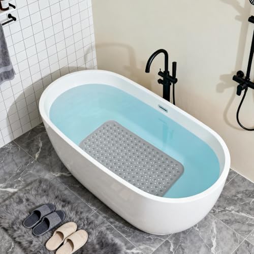 Anti-Slip Bathtub Shower Mat 28×15 Inch Clear Gray - Image 4