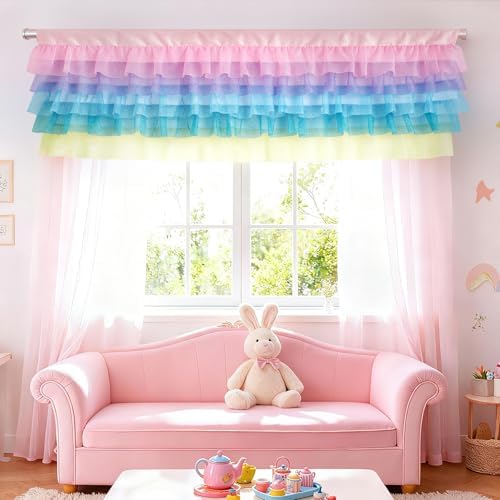 Besutolife Pastel Unicorn Valance Curtain Sparkle Tulle Valances - Image 4