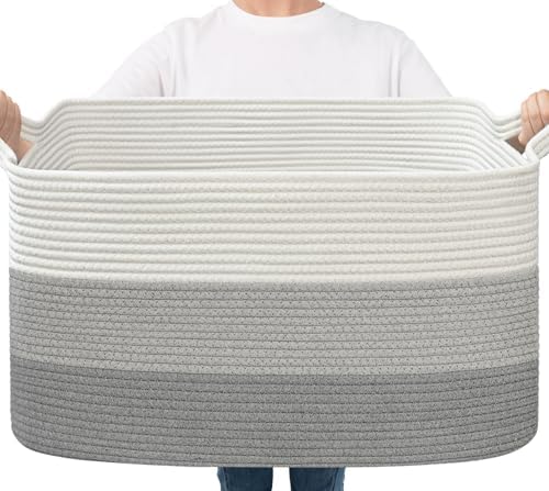 Goodpick Large Woven Rope Blanket Basket, Light Gray by Goodpick
