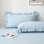 2 Pack Light Blue Gingham Ruffle Standard Pillow Shams 20"x26" by KMASANIJI