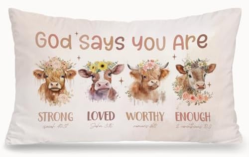 Highland Cow Christian Bible Verse 12x20 Pillow Cover, Highland Cow Decor by Unknown