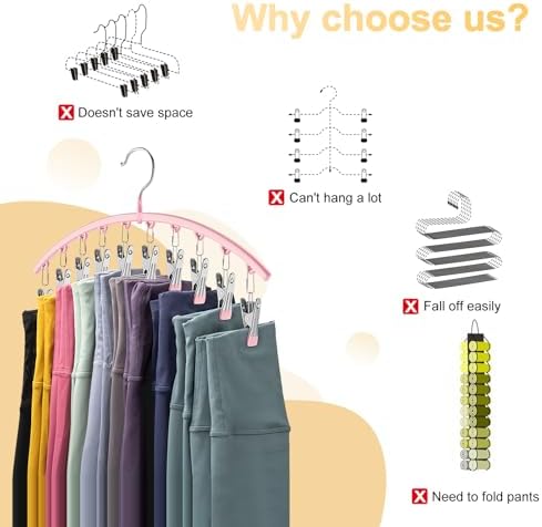 Metal Yoga Pants Hangers 1 Pack w/10 Clips Holds 10 Leggings, Space Saving - Image 3
