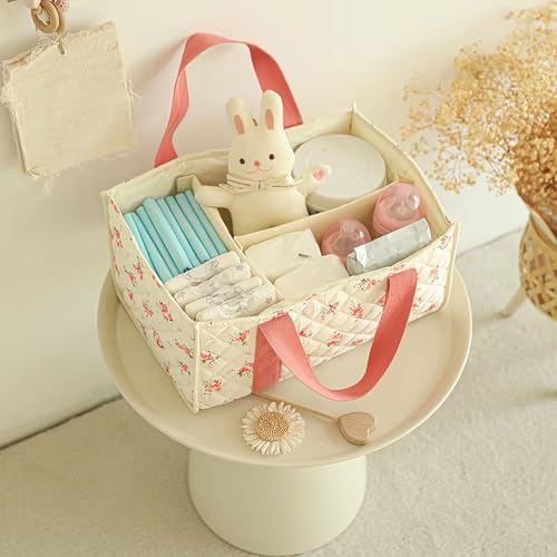 Floral Diaper Caddy Organizer, Cute Floral Nursery Storage Basket Gift - Image 3