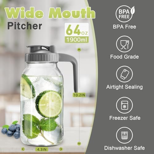 Mason Jar with Pour Spout Lid V-shaped, 64 oz Iced Tea Pitcher with Lids Double - Image 6