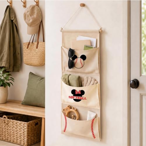 3-Pocket Hanging Wall Organizer, Baseball Theme Over Door Storage - Image 5