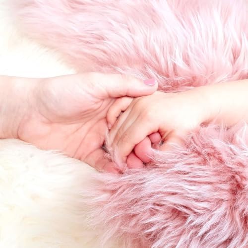 Genuine Real NZ Sheepskin Area Rug Fluffy Lambskin Living Room Pink 2x3.2ft - Image 5