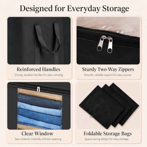 Blanket Storage Bags 120L for Comforter Clothes Bedding 2 Pack Black - Image 3