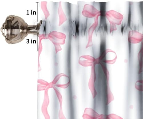 Pink Bow Window Valance, Watercolor Cute Girls Pink Bow Modern Aesthetic Print - Image 3