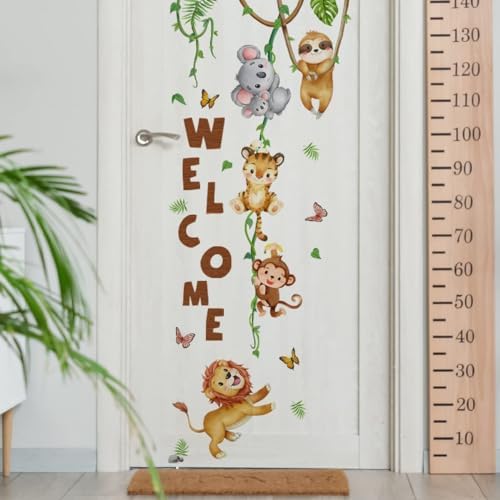 clothmile Watercolor Jungle Animal Wall Decals Welcome Animal Wall Sticker Lion by clothmile