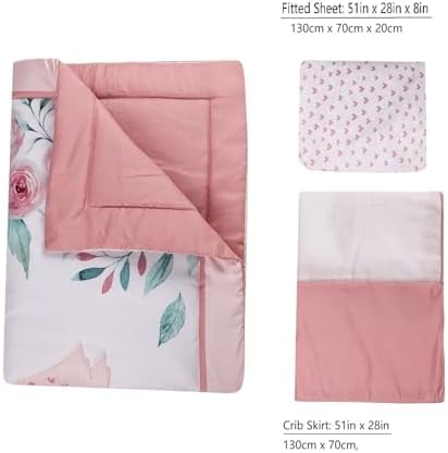Animals 3pcs Baby Crib Bedding Set Pink Nursery Bedding Set - Image 5